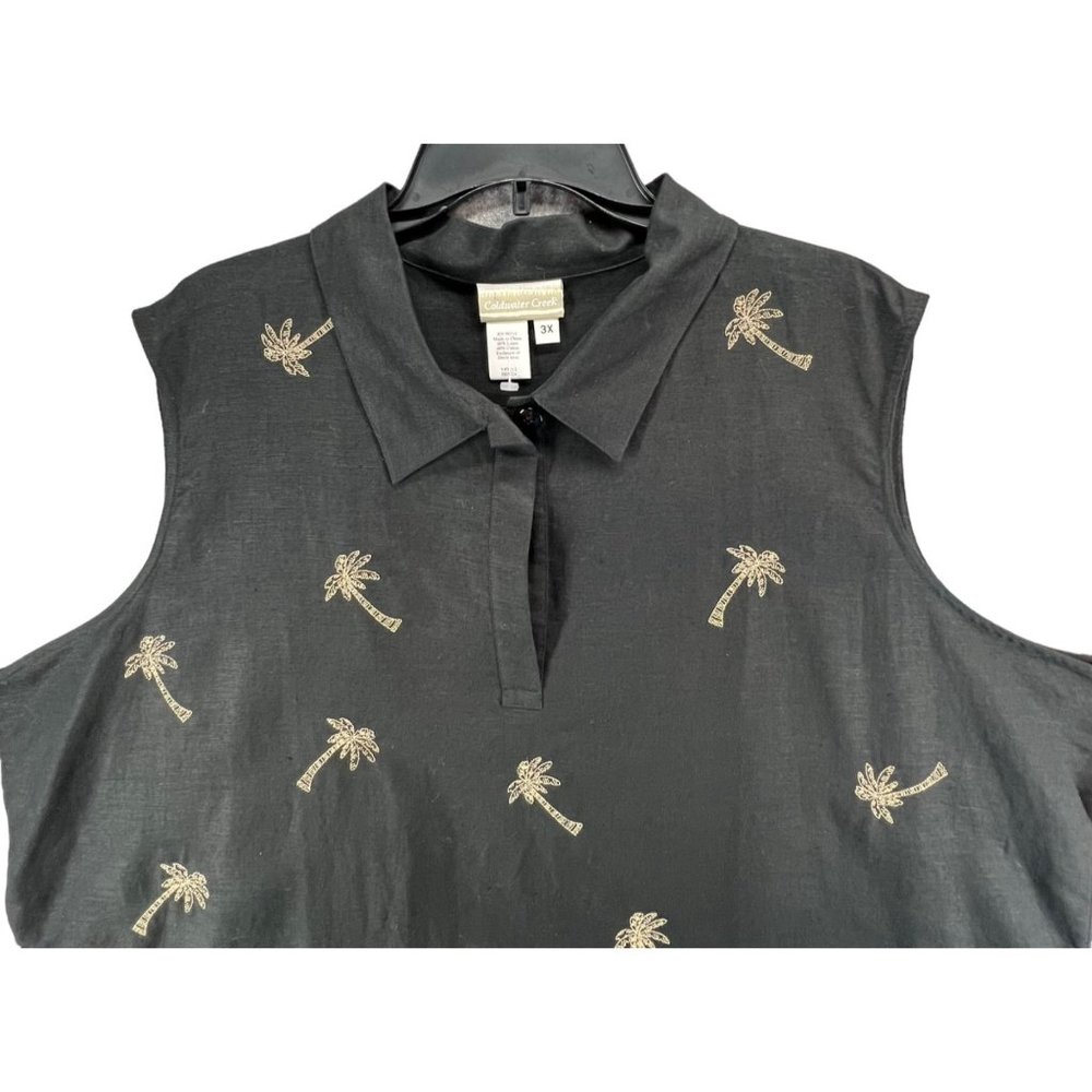 Coldwater Creek Dress Womens 3XL Black Linen Blend Sheath Sleeveless Palm Trees - Picture 2 of 10